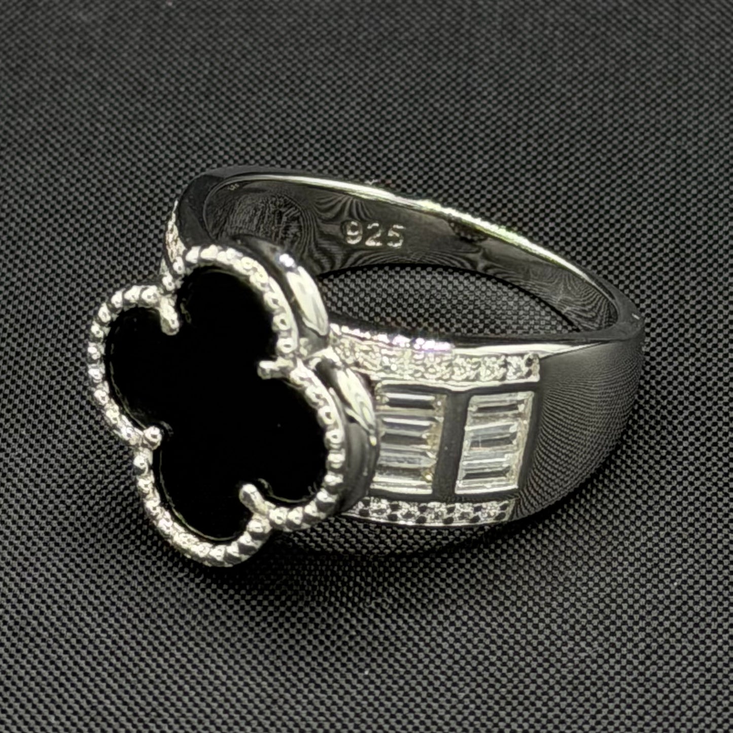 Black Sterling Silver Clover Ring