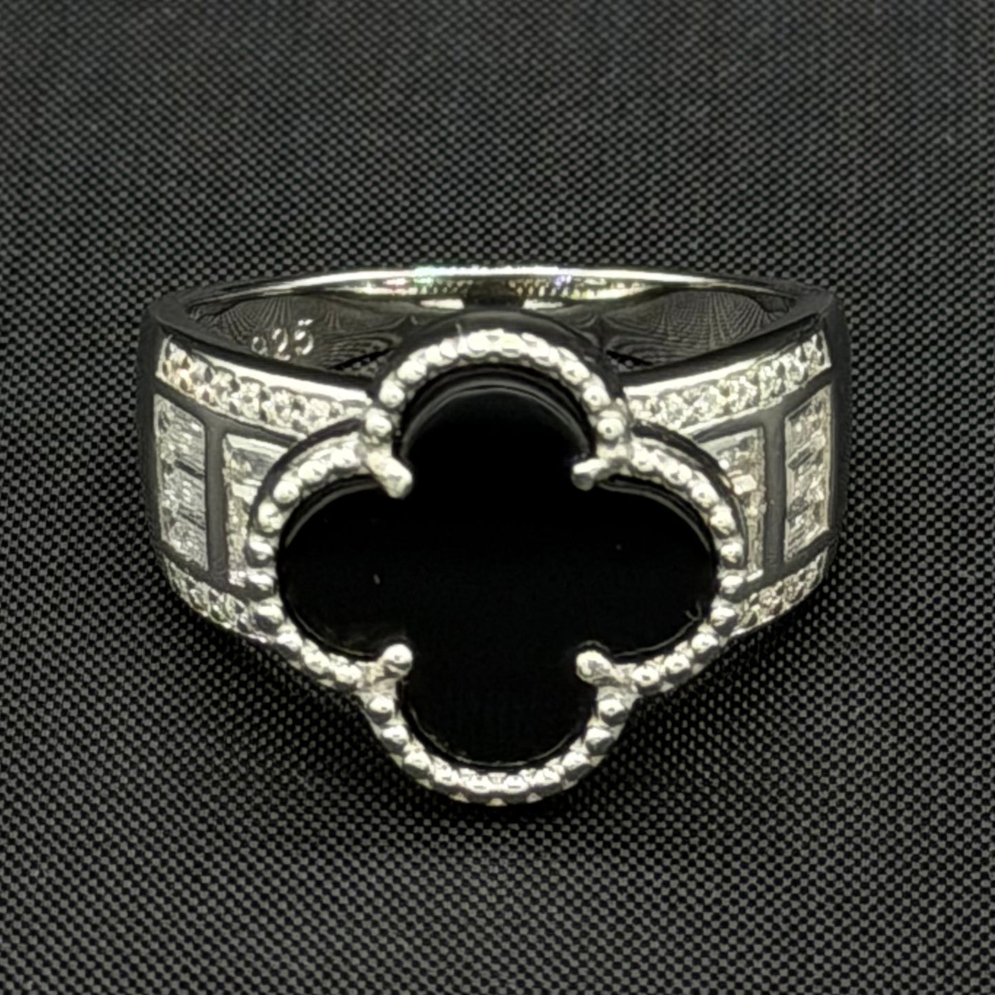 Black Sterling Silver Clover Ring