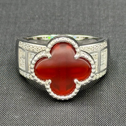 Red Sterling Silver Clover Ring