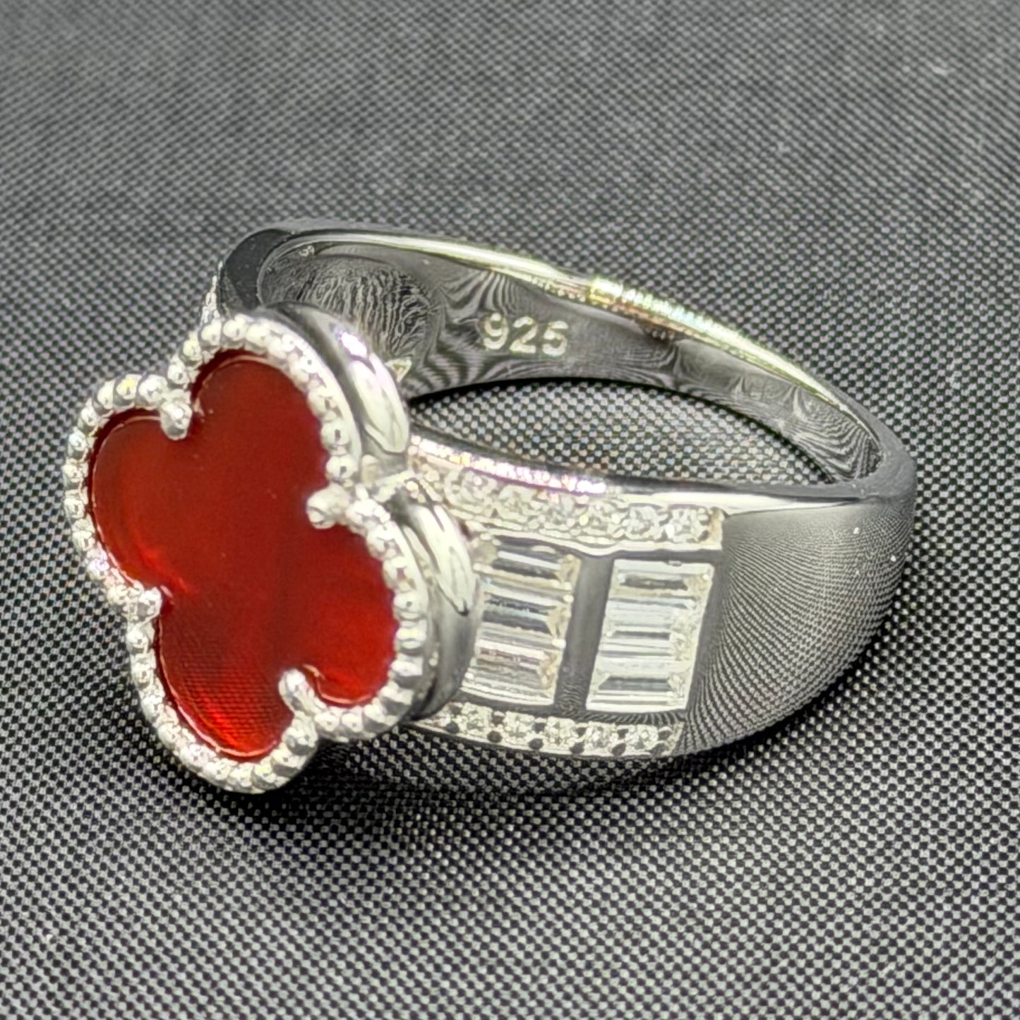 Red Sterling Silver Clover Ring