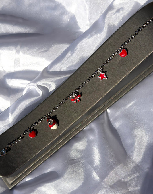 Red Heart, Shoe, Bow, Star Sterling Silver Adjustable Bracelet