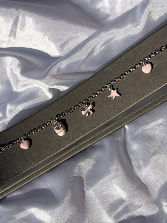 Pink Heart, Shoe, Bow, Star Sterling Silver Adjustable Bracelet