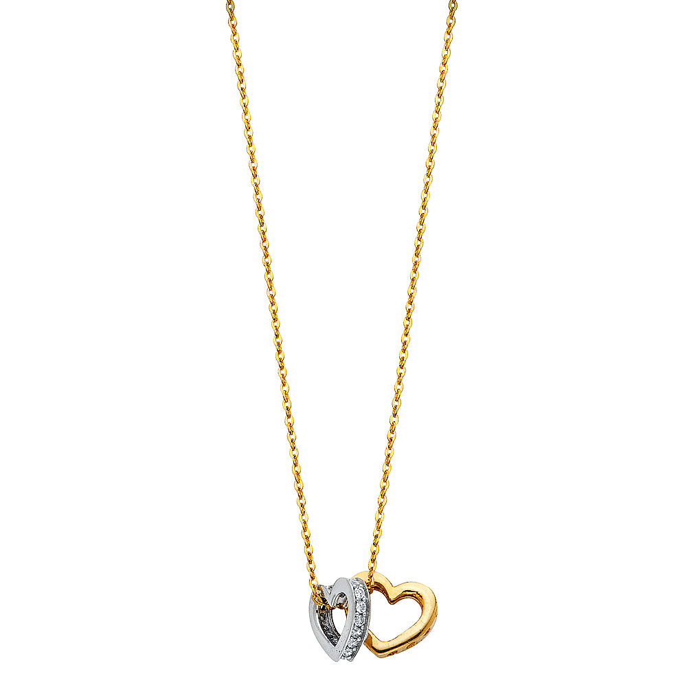 14K 2T CZ Together Heart Necklace