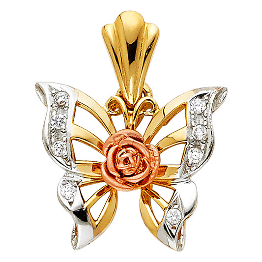 14K 3C CZ Butterfly Pendant PT-1556