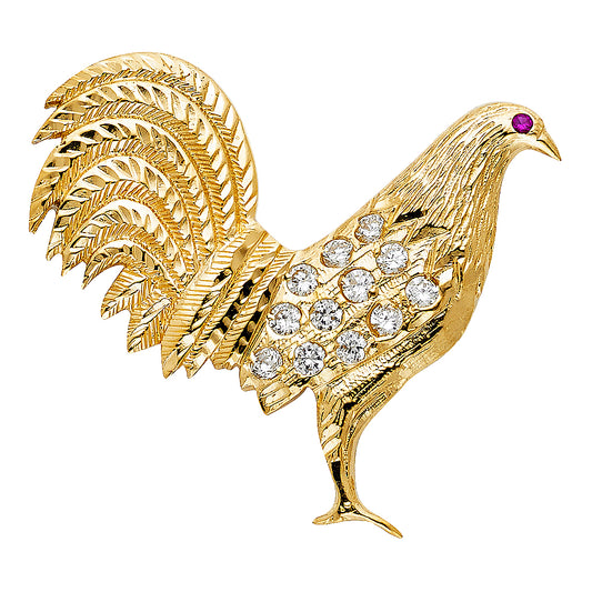 14KY CZ Rooster Pendant