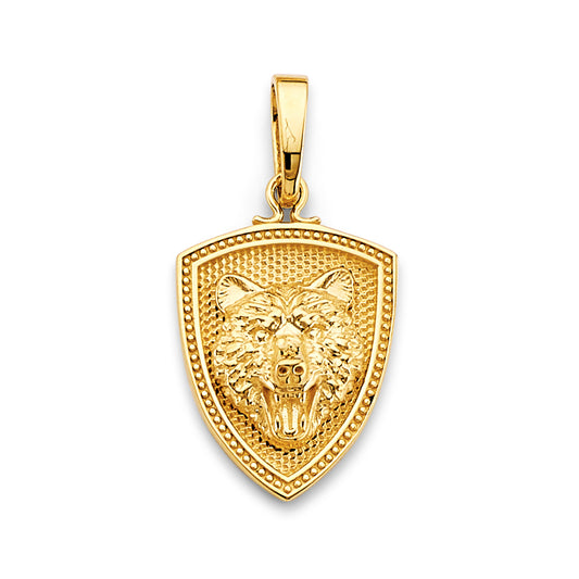 14KY Shield with Bear Face Pendant